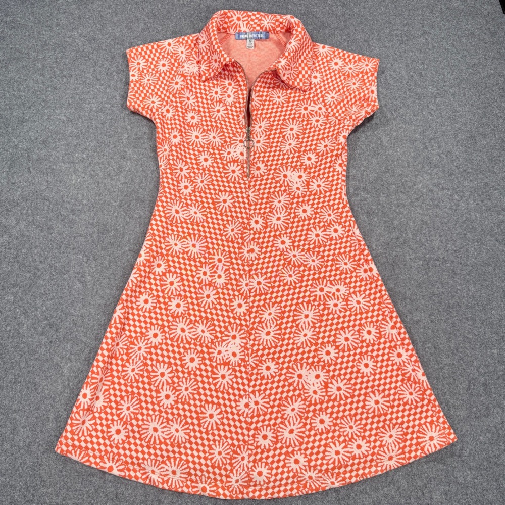Urban Outfitters Orange Checkered Daisy Half Zip Mini Dress XS OBI525854